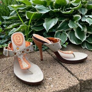 Baby Phat Orange Suede Sandal Bedazzled 5” Stiletto High Heel Shoes LIKE NEW
